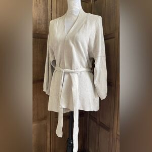 Women’s Light Gray Open Cardigan with Belt.